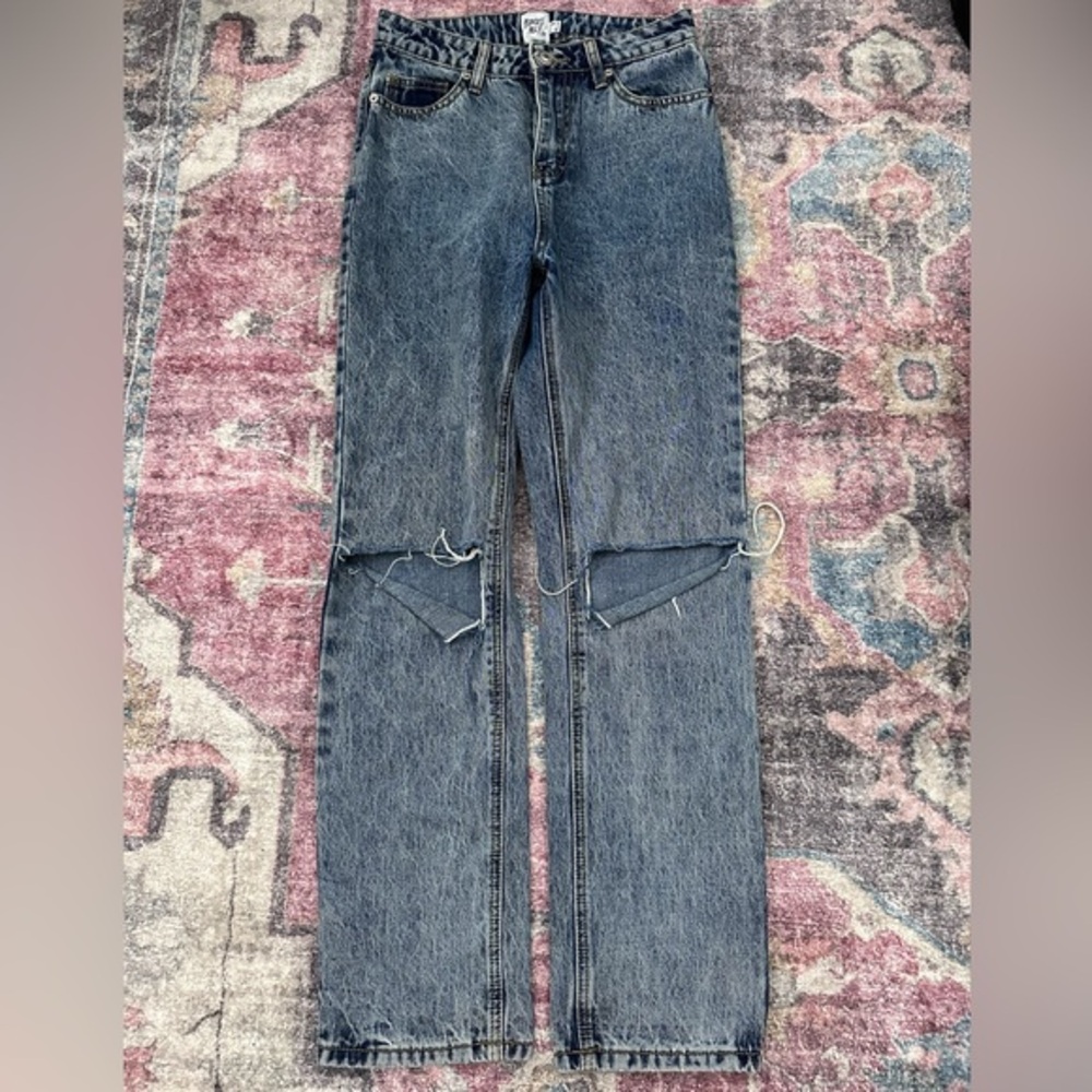Princess Polly Destroyed High Rise 100% Cotton Straight Leg Jeans Size 4